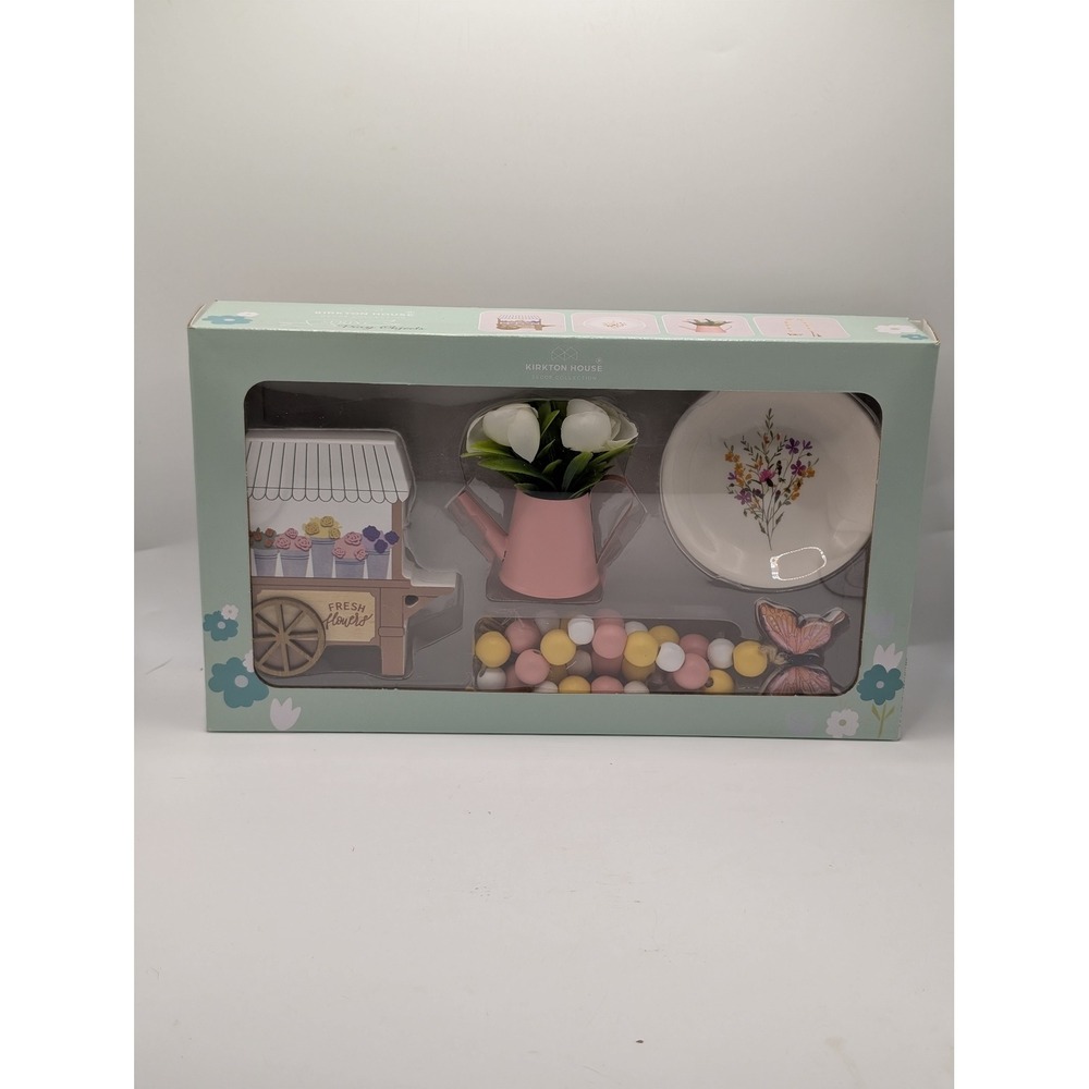 Kirkton House Spring Tray Objects 4 Piece Decor Set Pink Flower Cart Tulips NEW
